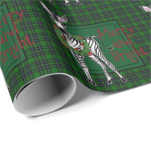 Feierlicher Feiertag Zebra Holly Kranz   grün kari Geschenkpapier