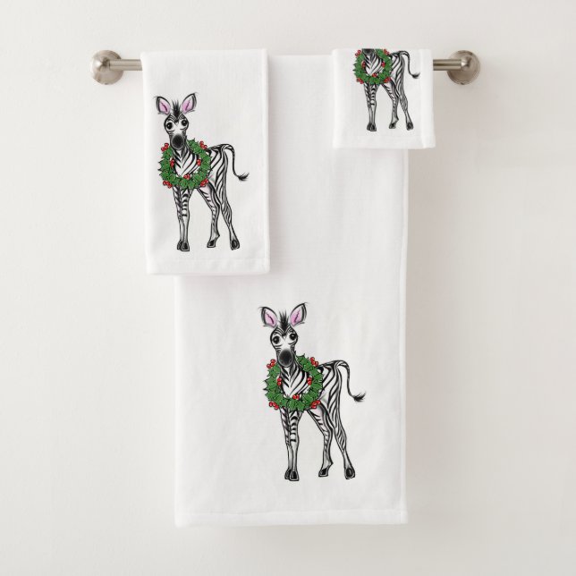 Feierlicher Feiertag Zebra Illustration, Holly Kra Badhandtuch Set (Insitu)