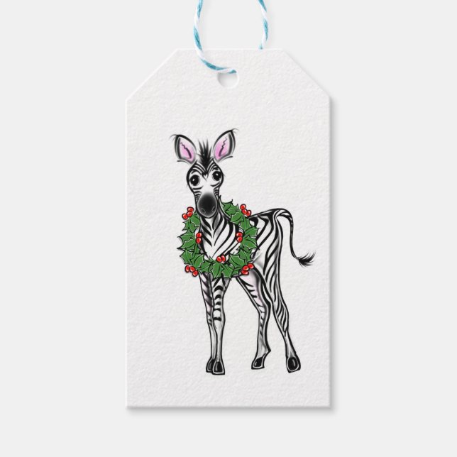 Feierlicher Feiertag Zebra Illustration, Holly Kra Geschenkanhänger (Vorderseite)