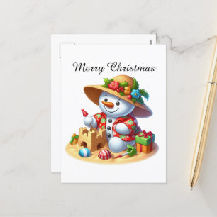 Feierlicher, individualisierbarer Strand Snowman F Feiertagspostkarte