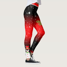 Feierlicher Schneemann auf Schwarz und Rot Starry Leggings