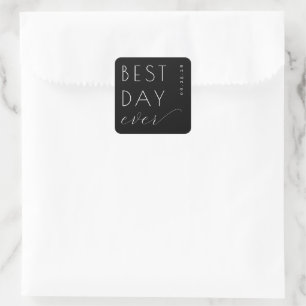 Feierlicher schwarzer minimalistischer Hochzeitauf Quadratischer Aufkleber