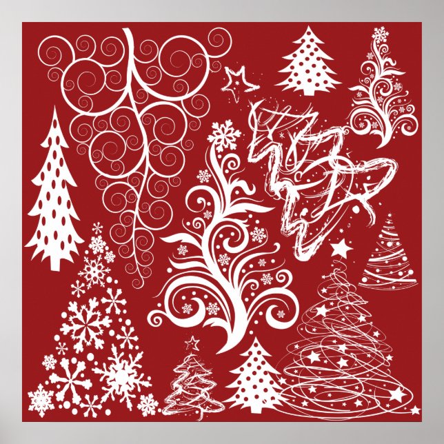 Feierlicher Urlaub Roter Weihnachtsbaum Xmas Muste Poster (Vorne)