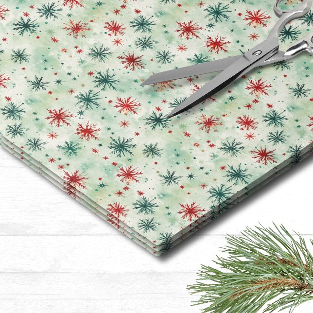 Feierlicher Urlaub Snowflake Weihnachten Seidenpapier (Festive Holiday Red Green Snowflake Christmas Tissue Paper)