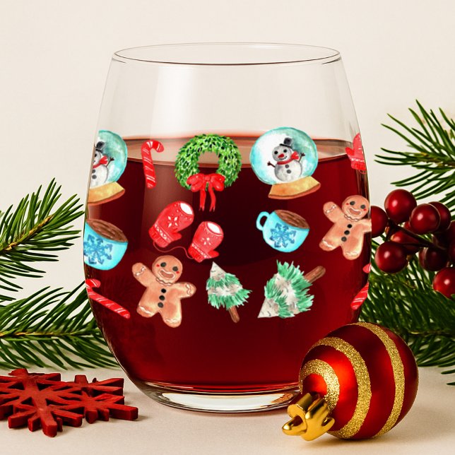 Feierlicher Urlaub Ungeduldiges Weinglas Ohne Stiel (Festive Holiday Stemless Wine Glass)