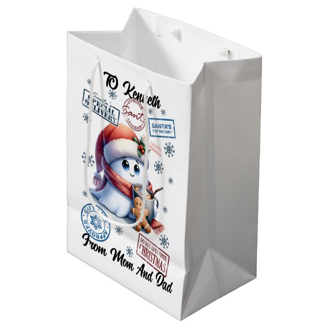 Feierlicher Weihnachtsfeier mit Fun Snowman Mittlere Geschenktüte (Vorderseite Schrägansicht)