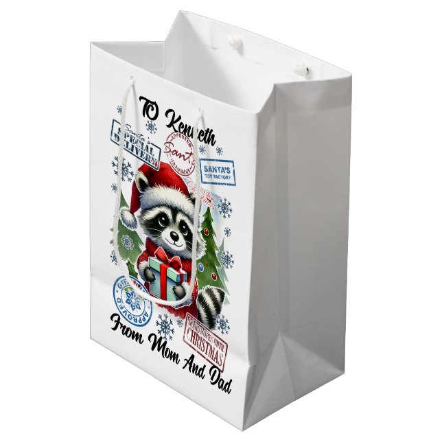 Feierlicher Weihnachtsfeiertag Mittlere Geschenktüte (Vorderseite Schrägansicht)