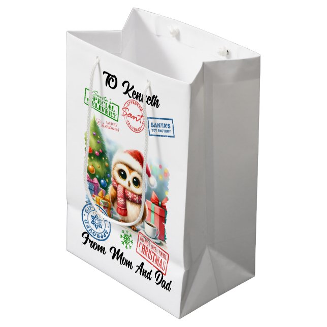 Feierlicher Weihnachtsfeiertag Mittlere Geschenktüte (Vorderseite Schrägansicht)