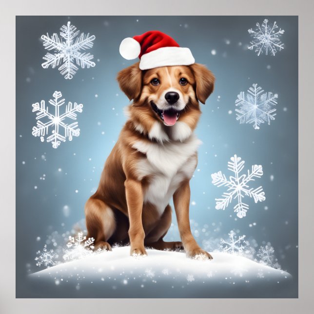 Feierlicher Weihnachtsfeiertag Niedlich Happy Dog  Poster (Vorne)
