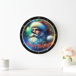 Feierlicher Weihnachtsmann und ein farbenfrohes Fe Große Wanduhr