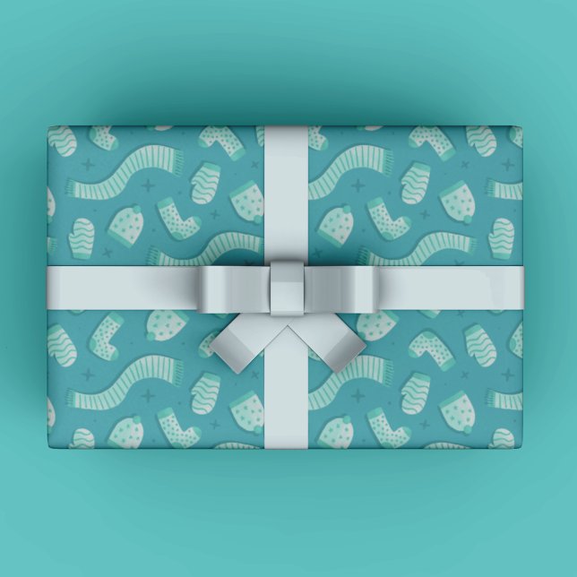 Feierliches Blaues Urlaubsmuster Weihnachten Geschenkpapier (Modern Winter Gift Wrapping Paper for Christmas in blue and teal colors.)