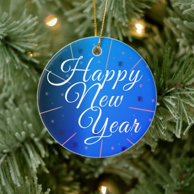 Feierliches Glück Neues Jahr Blau Keramik Ornament (Baum)