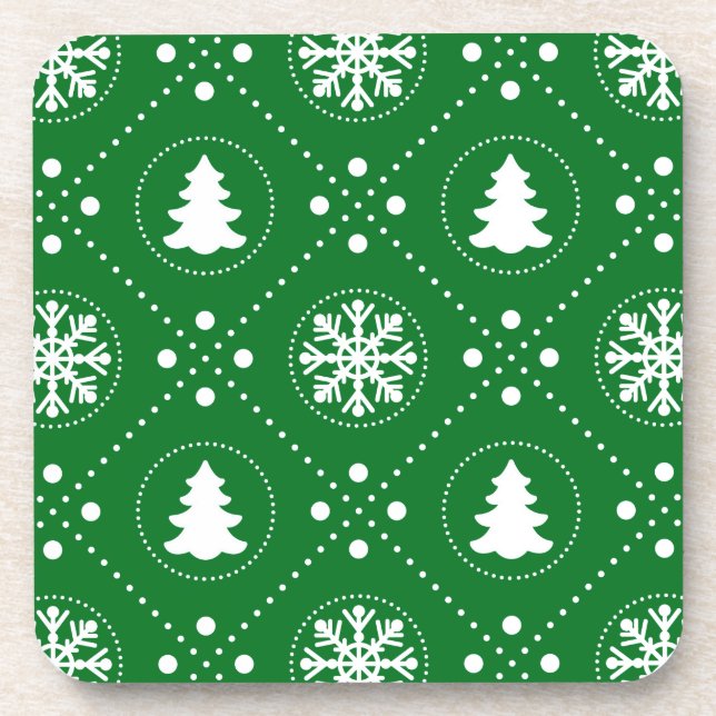 Feierliches Grün Winter Weihnachtsmuster Getränkeuntersetzer (Vorderseite)
