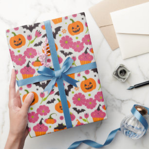 Feierliches Halloween   Kuchen, Kürbis und Flederm Geschenkpapier