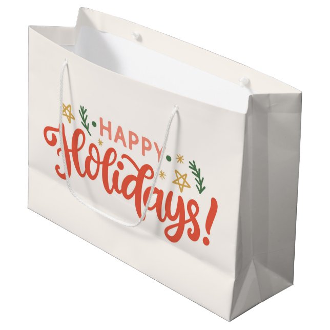 Feierliches Happy Holidays Design Große Geschenktüte (Vorderseite Schrägansicht)