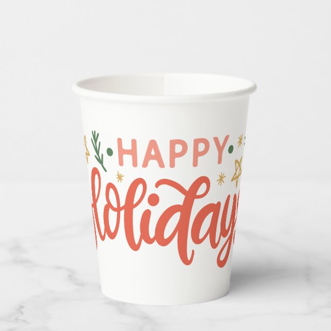 Feierliches Happy Holidays Design Pappbecher (Links)