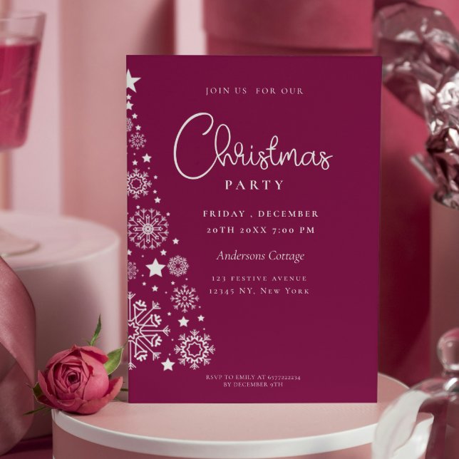 Feierliches Magenta Corporate Weihnachten Party Einladung (Unique Stylish Magenta Christmas tree Party Invitation)
