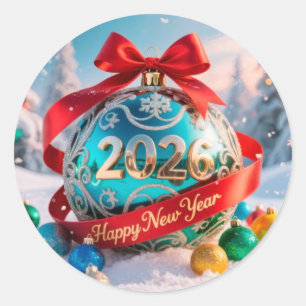 Feierliches Neues Jahr 2026 Runder Aufkleber