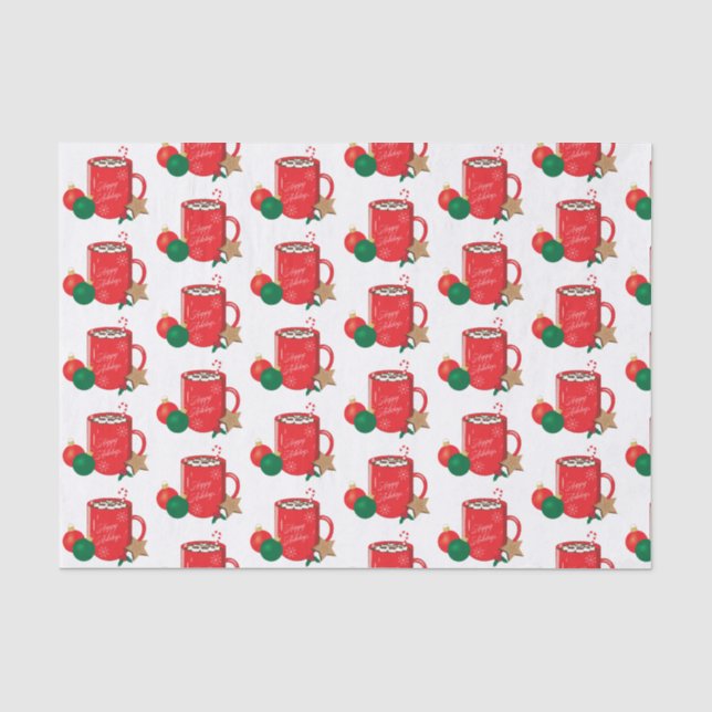 Feierliches Red Cocoa Cup Muster Holiday Tissue Pa Seidenpapier (Vorderseite)