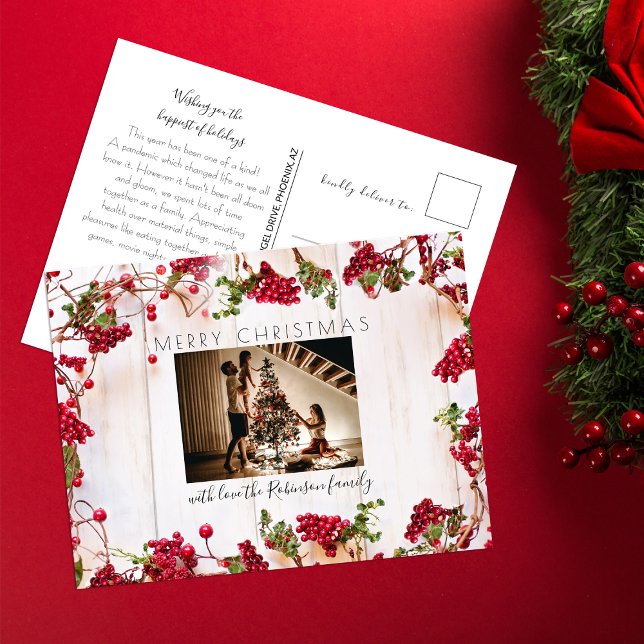 Feierliches Rotes Berry Weihnachtsfest Foto Postkarte (Von Creator hochgeladen)