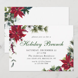 Feierliches Rotes Poinsettia Weihnachtsfest Brunch Einladung