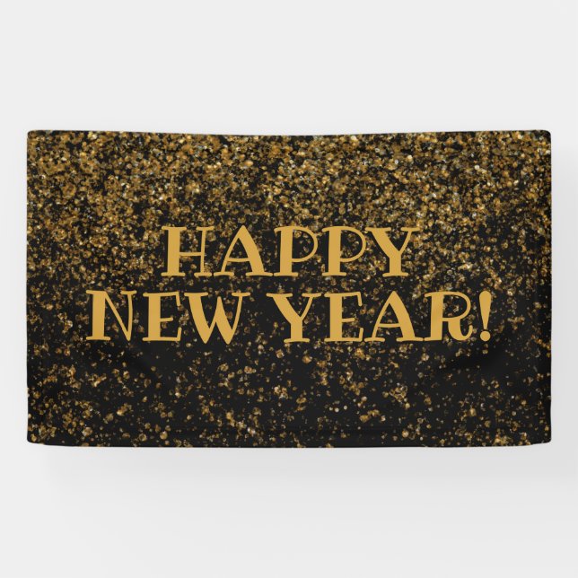 Feierliches Schwarz-Gold-Glitzer-Fest für Neues Ja Banner (Horizontal)