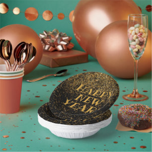 Feierliches Schwarz-Gold-Glitzer-Fest für Neues Ja Pappteller