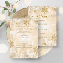 Feierliches Sparkle Gold Winter Wedding Menü Progr