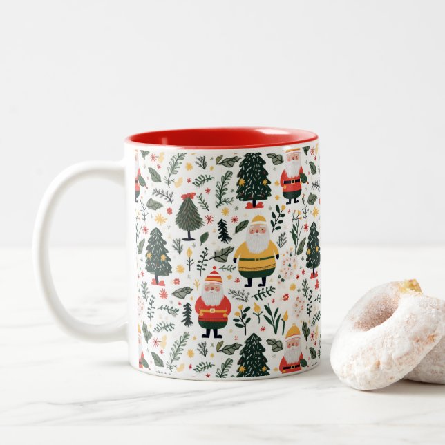 Feierliches Weihnachtsmuster Zweifarbige Tasse (Mit Donut)