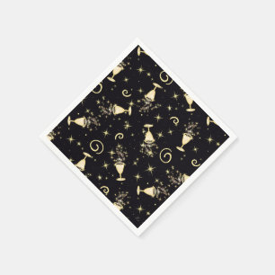 Feierlichkeiten Gold & Black Cocktails & Stars Serviette
