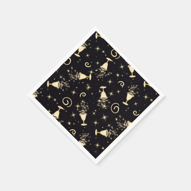 Feierlichkeiten Gold & Black Cocktails & Stars Serviette (Ecke)
