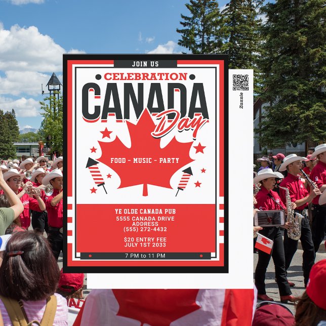 Feierlichkeiten zum kanadischen Festtag Einladung Postkarte (Add your party place to this celbration Canada Day postcard.)
