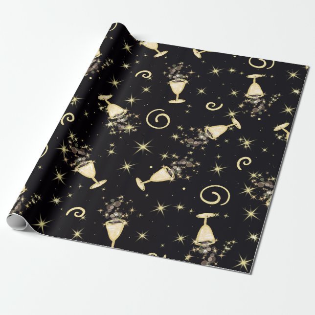 Feierlichkeiten zum Sparklen in Gold und Schwarz Geschenkpapier (Ungerollt)