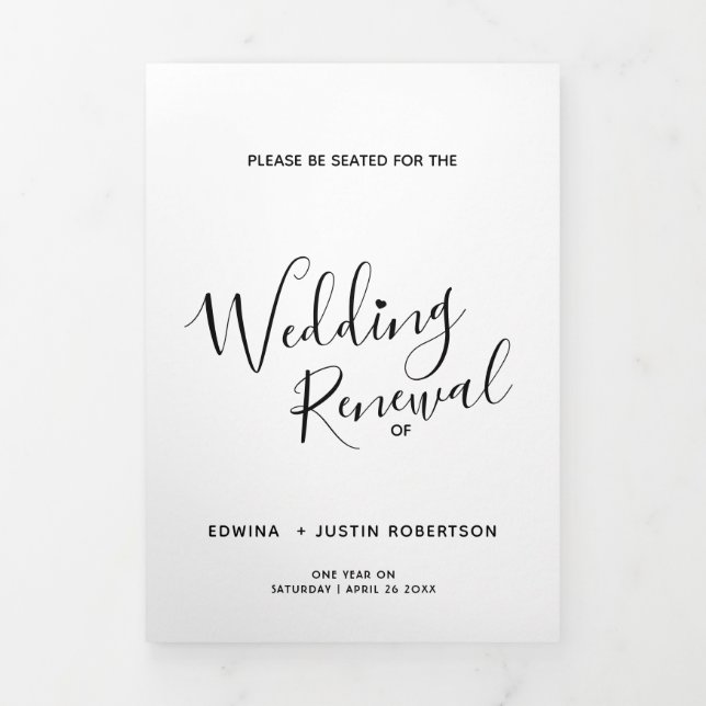 Feierlichkeiten zur Hochzeitserneuerung - Schwarzw Dreifach-gefaltete Programmkarte (Cover)