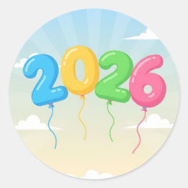 Feiern 2026 mit bunten, schwimmenden Ballons Runder Aufkleber