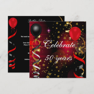 Feiern 50 50. Geburtstagsparty Black Red Stars Einladung