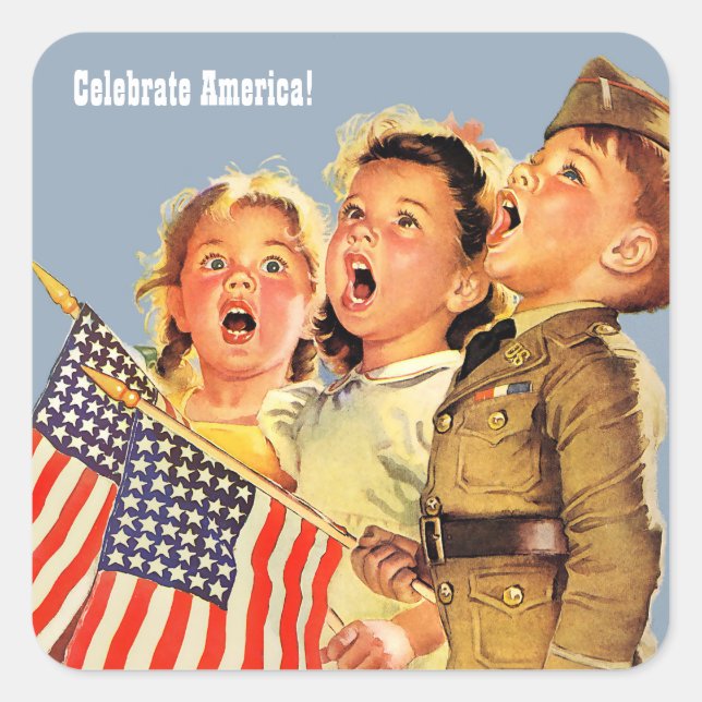 Feiern Amerika, 4. Juli Patriotic Quadratischer Aufkleber (Vorderseite)