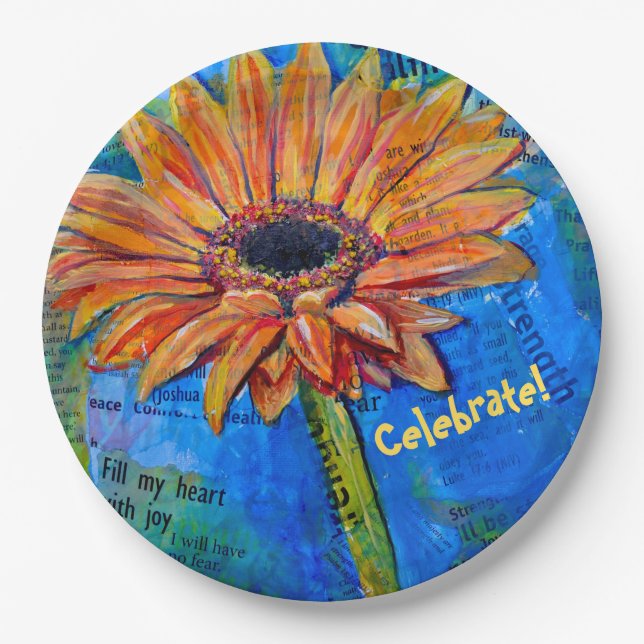 Feiern auf Gerbera Joy Painted Platte Pappteller (Vorderseite)