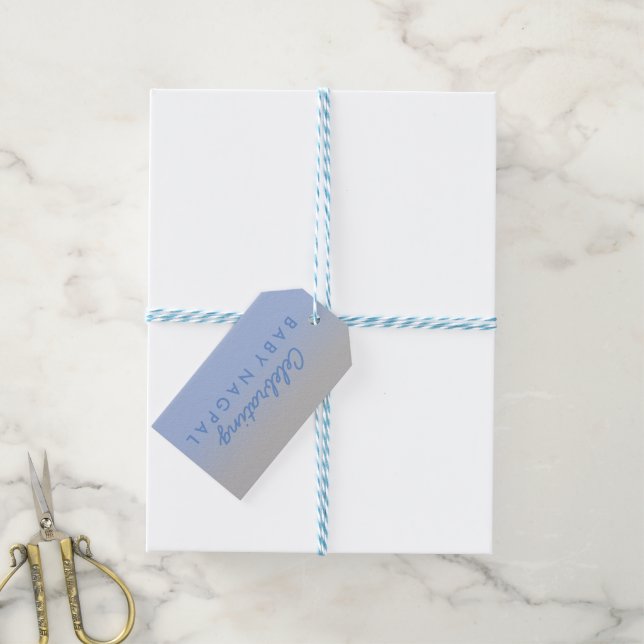 Feiern Baby Blue Silver Ombre Duschgiftmarke Geschenkanhänger (Mit Garn)