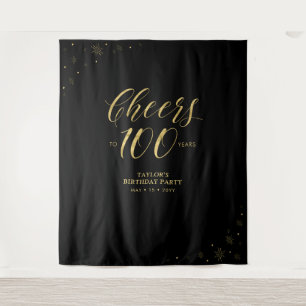 Feiern bis 100 Jahre, Gold & Black Birthday Party Wandteppich