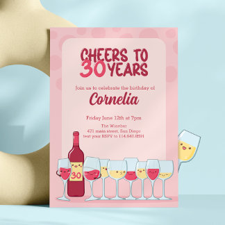 Feiern bis 30 Jahre Kawaii Wein Geburtstag Einladu Einladung