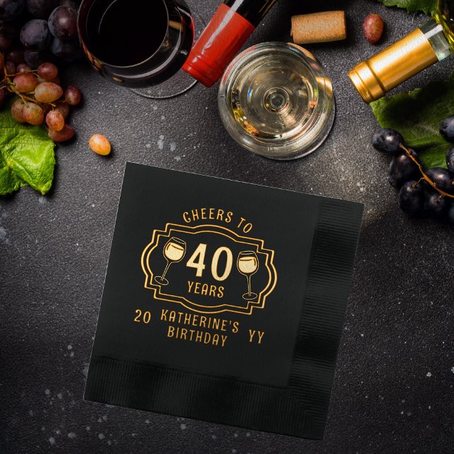 Feiern bis 40 Jahre Weingläser Geburtsname Servietten Mit Folie ("Cheers to 40 Years" wine Glasses 40th Birthday with Name and Year Stamped Foil Napkins)