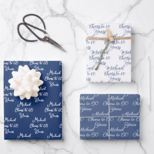 Feiern bis 60 Jahre Navy Blue 60. Geburtstag Geschenkpapier Set