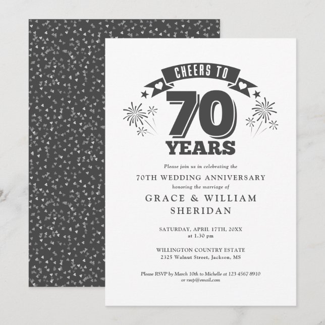 Feiern bis zum 70. Hochzeitstag Einladung (Vorne/Hinten)