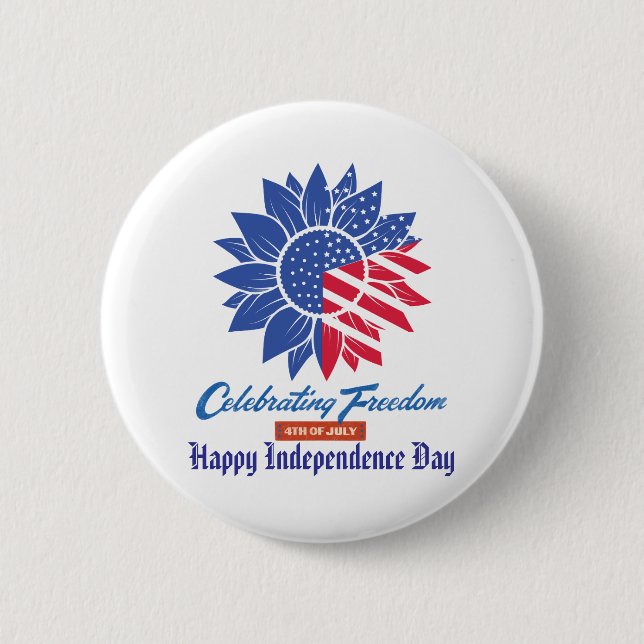 "Feiern der Freiheit" Patriotische Sonnenblumen-Ge Button (Vorderseite)