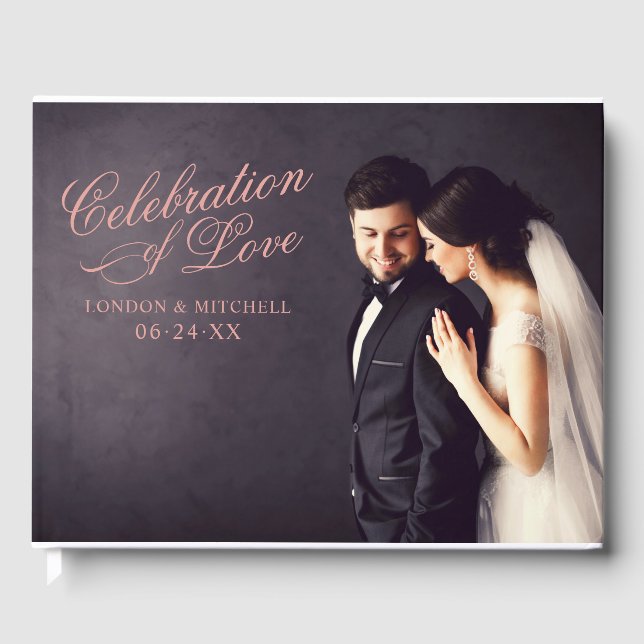 Feiern der Liebe Rose Gold Hochzeit Foto Gästebuch (Vorderseite)