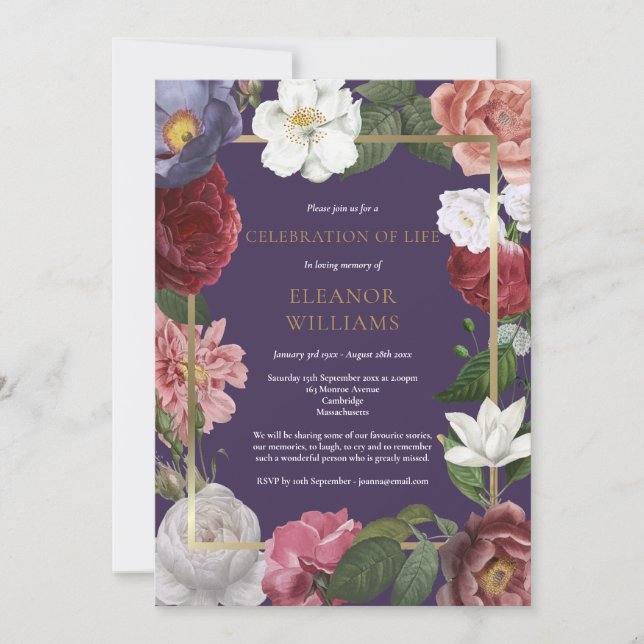 Feiern der Lila Gold-Rose Einladung (Vorderseite)