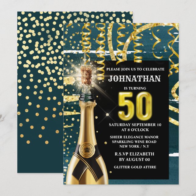 Feiern des 50. blauen Goldschaumweins Einladung (Vorne/Hinten)