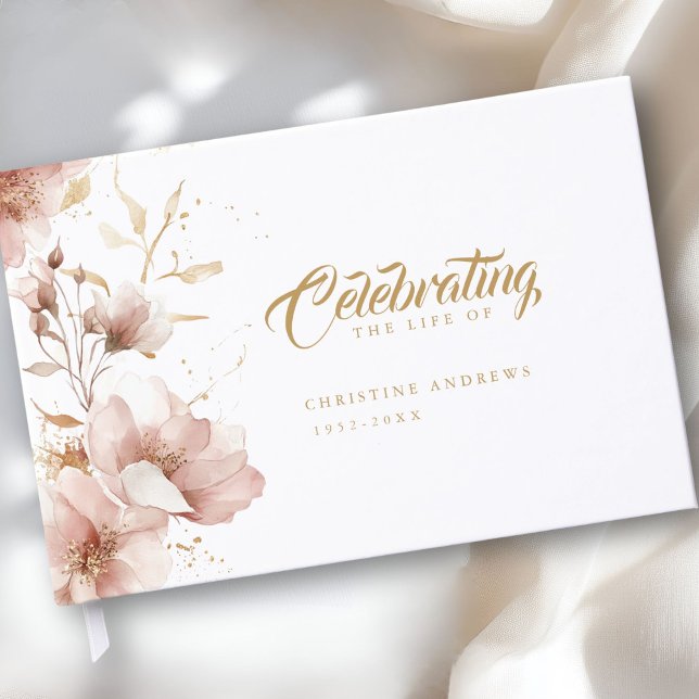 "Feiern des Lebens" Elegante Beerdigung durch die  Gästebuch (Personalized "Celebrating the Life of" Elegant Floral Funeral Guest Book)