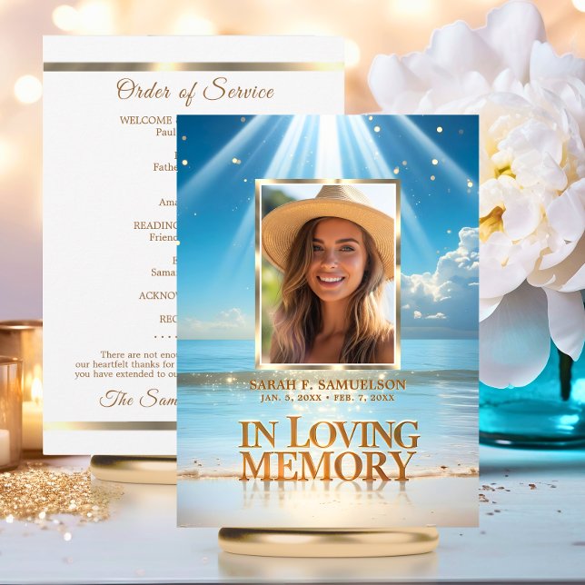 Feiern des Life-Programms Vielen Dank Foto Beach Dankeskarte (Celebration of Life Program Thank You Photo Beach)